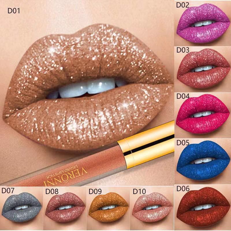 Brilho Labial Diamond Shimmer , Acabamento Duplo Metálico E Fosco , Batom Brilhante De Longa Duração Para Maquiagem Ousa