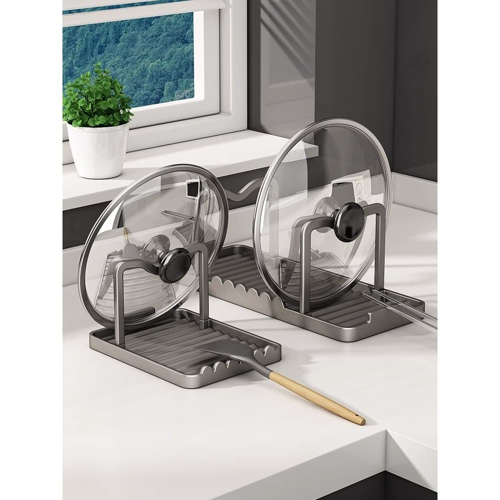 Cozinha pote tampa rack bancada Placer cozinhar espátula rack de armazenamento ferramenta útil rack placa corte rack arm