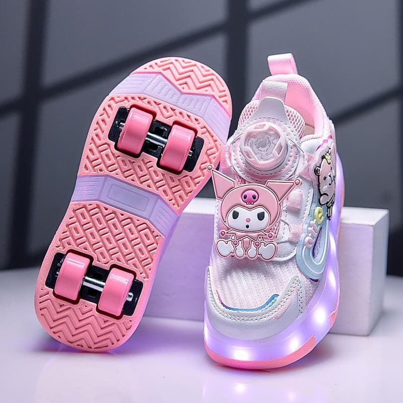 Crianças Kuromi Sapatos De Skate Rodas Luminosas Brilhantes Tênis Rosa Roxo LED Luz Tamanho 28-37 CNII