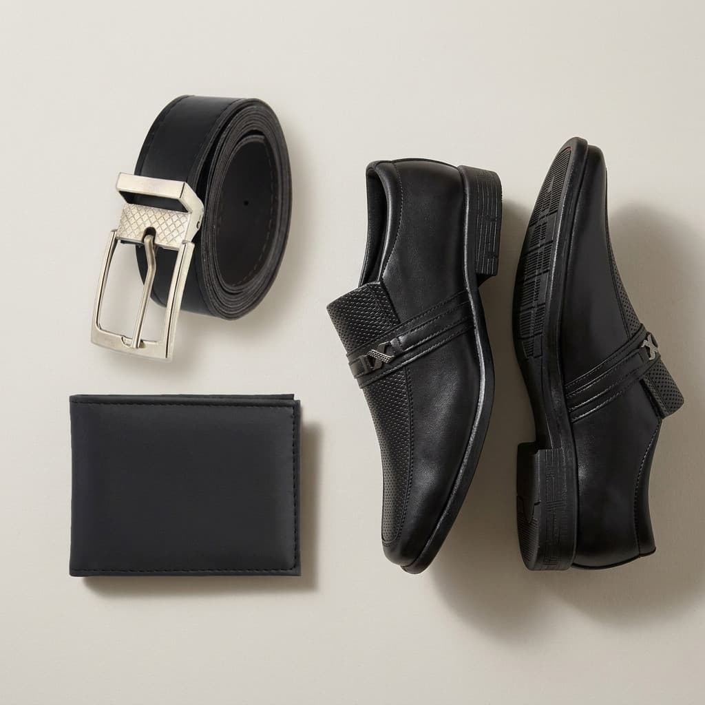 Kit Sapato Social Masculino Slip On Preto Cinto Carteira