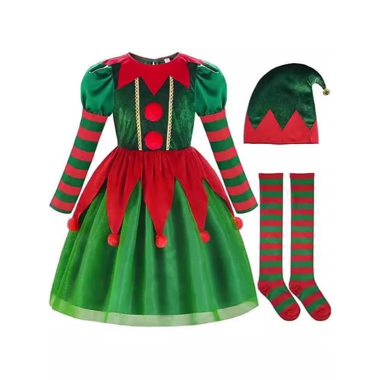 Crianças traje de natal feminino vestido terno masculino feminino Cosplay adulto traje elfo verde