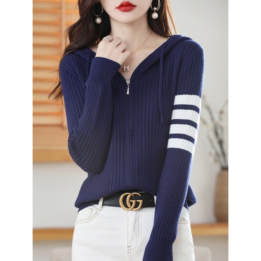 Mesmo estilo moletom com capuz feminino jaqueta suéter Cardigan Slim fit versão coreana fundo de manga comprida roupa ex
