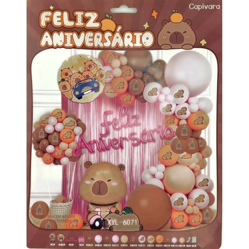 Festa Capivara Kit Completo Balões 70/83 Itens Decoração Infantil Tema Capivara Fofo