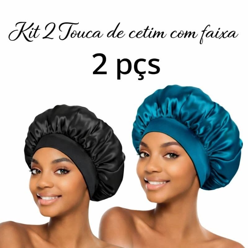 Combo 2 Toucas de Cetim com Faixa Elástica Larga Antifrizz Proteção Capilar