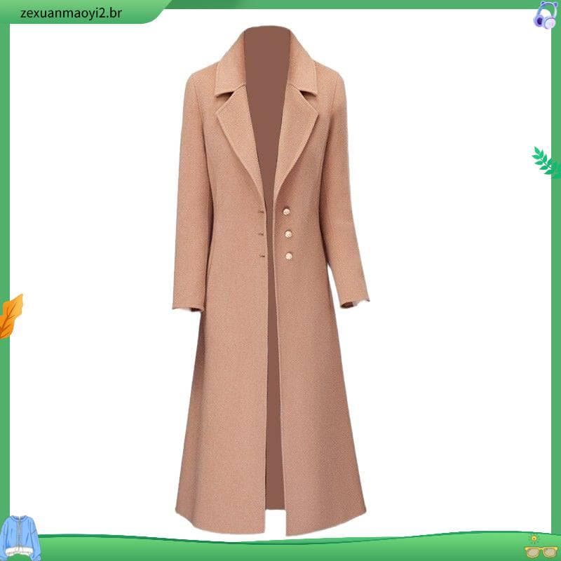 Novo Longos Topos Moda Casual Plus Size Elegante Para Frio Para Outono/Inverno Sobretudo Casaco Feminino Lã Batida  Lap
