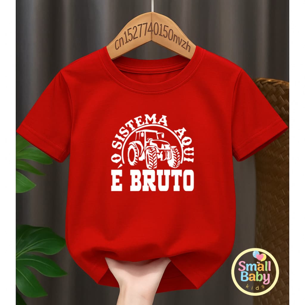 Camiseta Infantil Juvenil Unissex Aqui o Sistema é Bruto Moda Country Cavalgada Moda Gringa