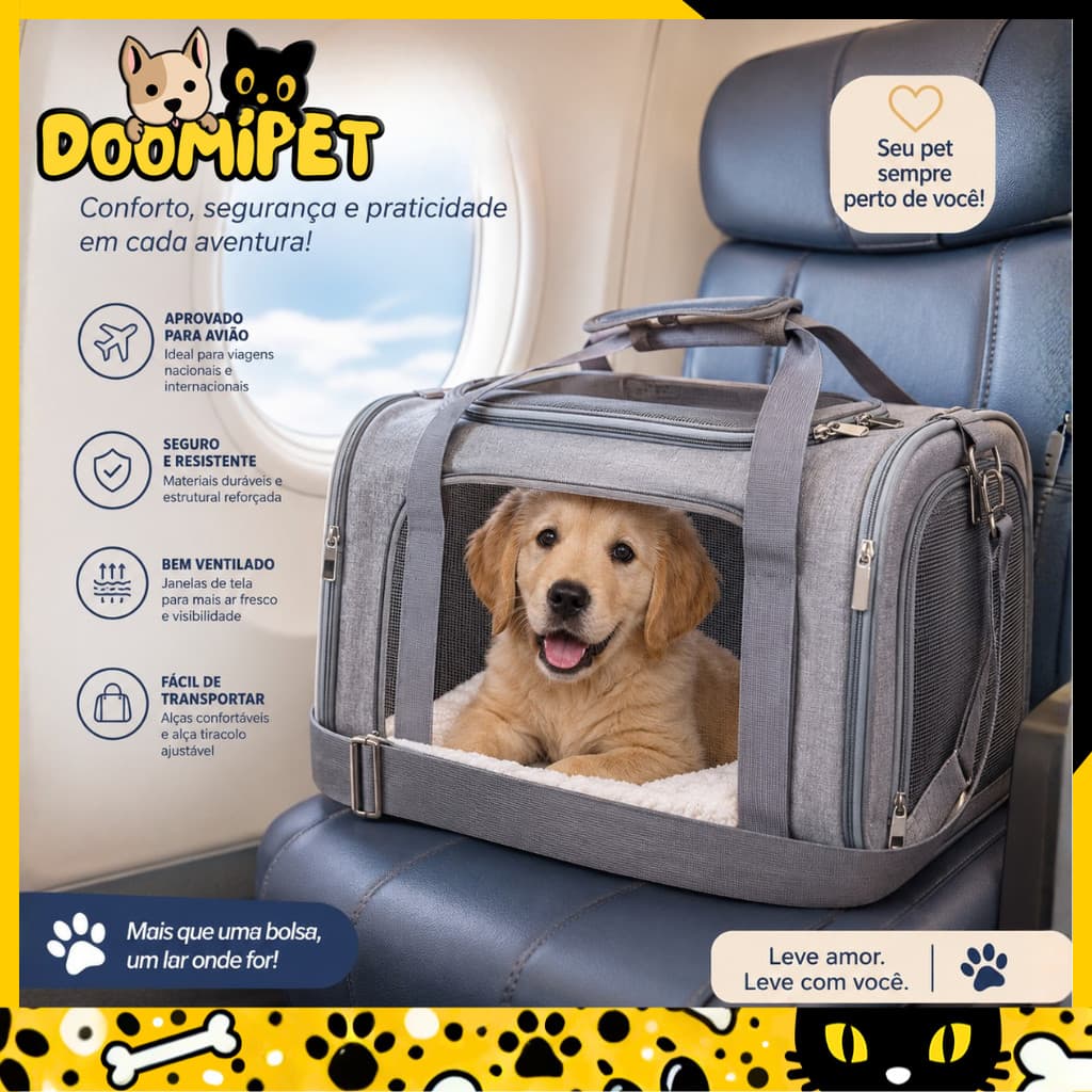 Bolsa de Transporte para Cães e Gatos Mochila de Viagem Apropriada para Avião Mala de Transporte Confortável para Pets