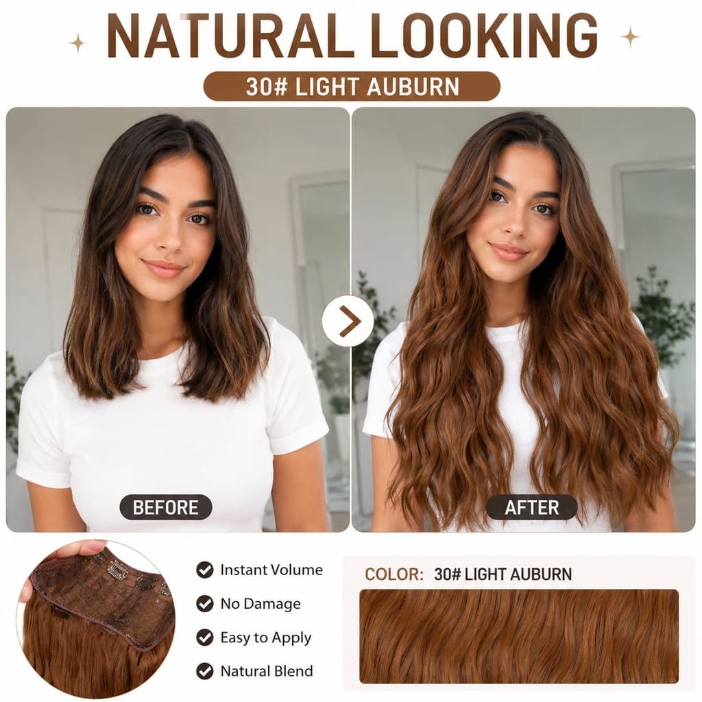 Aplique de cabelo 4 Tic Tac Fibra Orgânica e Sintetica Ondulado 70cm TOP HAIR LUNA