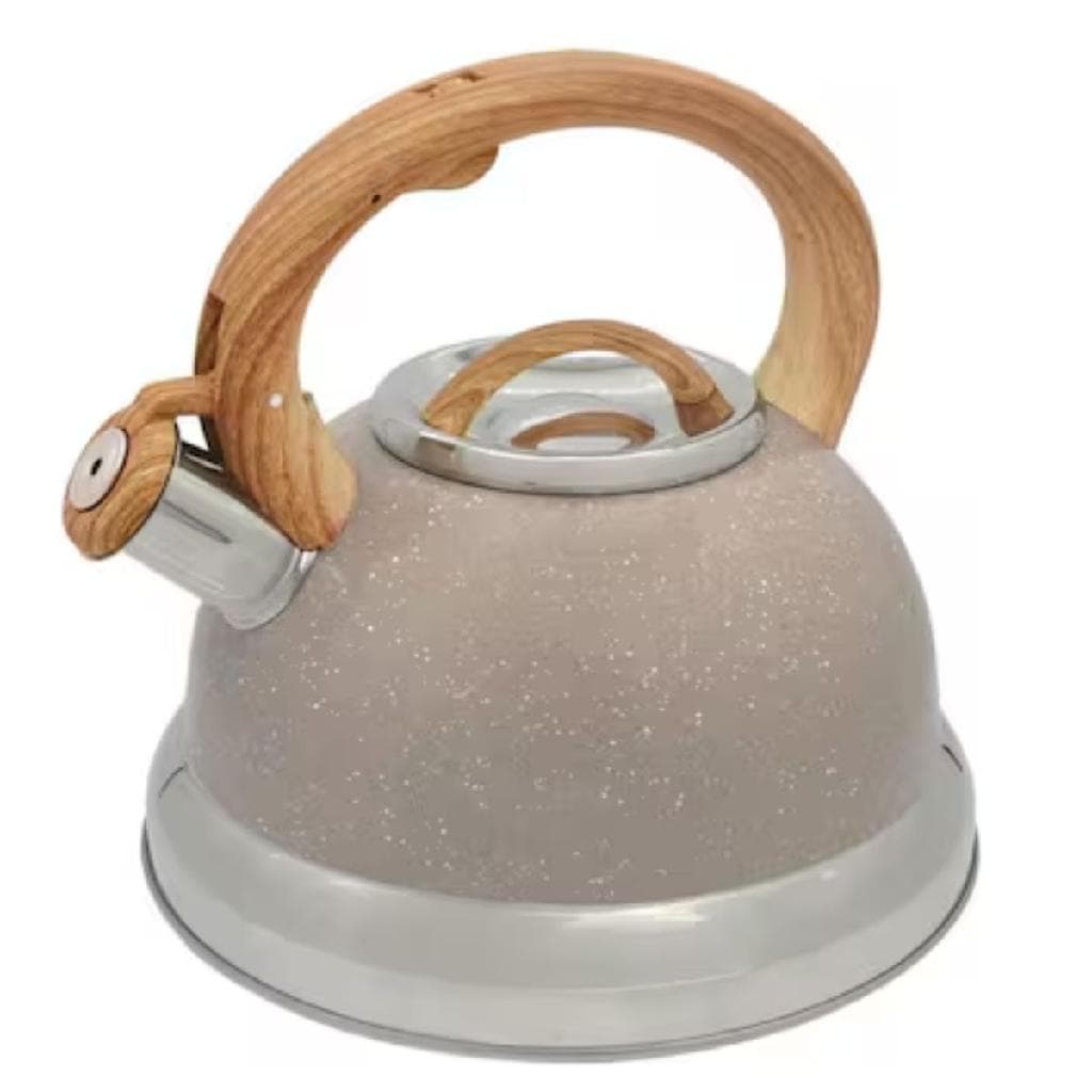 Chaleira com Apito Roma 2,7L Areia Alça Madeira Elegante Moderna para Cozinha Café e Chá