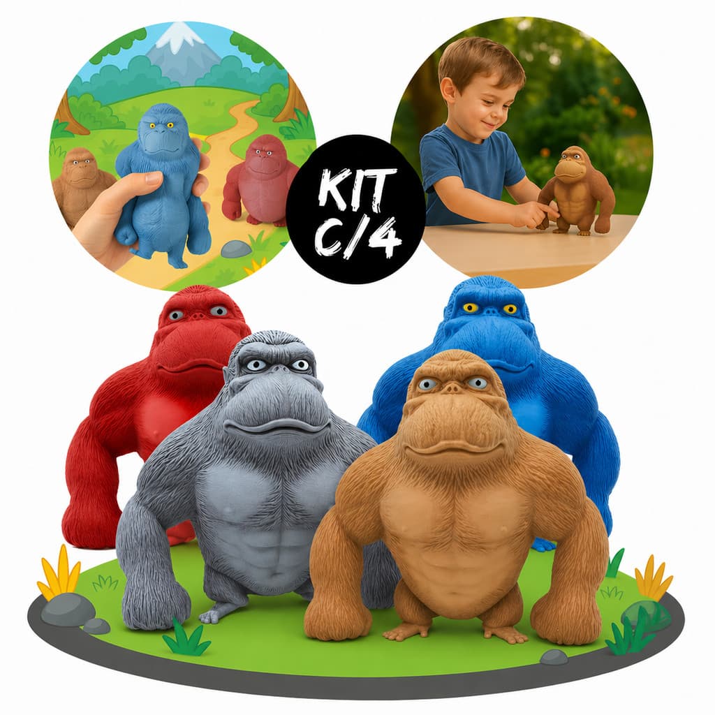 Kit 4 Gorila Indestrutível Boneco Macaco Kong Estica Esmaga Sensorial