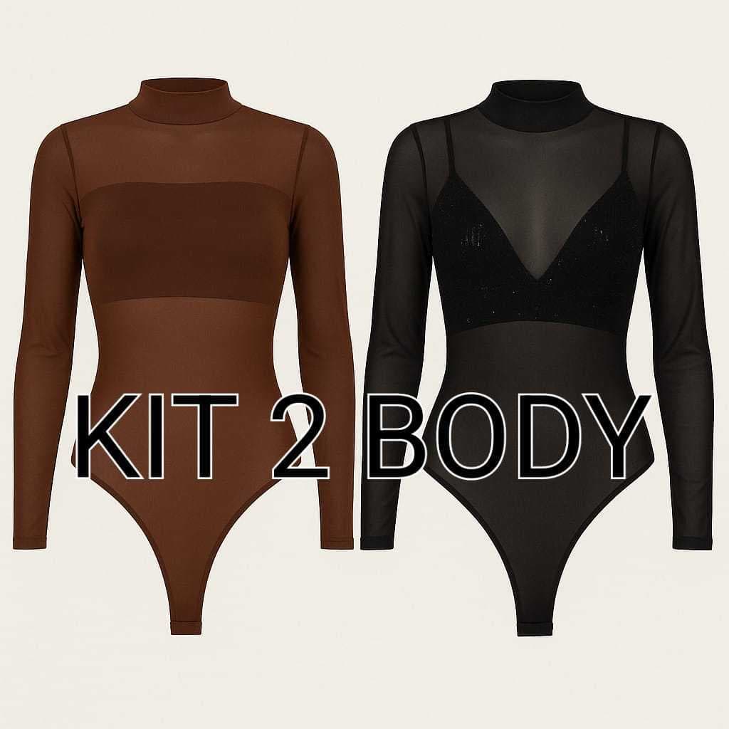 Body Tule Básico com Manga Longa Versátil 2026
