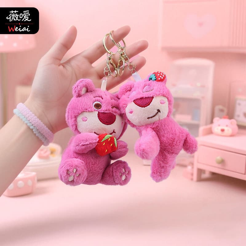 Influenciador criativo dormir rosto deitado postura morango urso boneca de pelúcia chaveiro saco pingente agarrar máquin