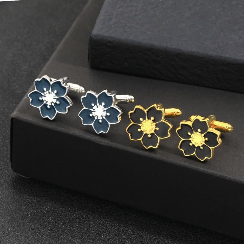 [Caixa de presente] Moda Sakura Abotoaduras Camisa Francesa Business Cuff Nails Homens Mulheres Gola Botões Pronto Estoq