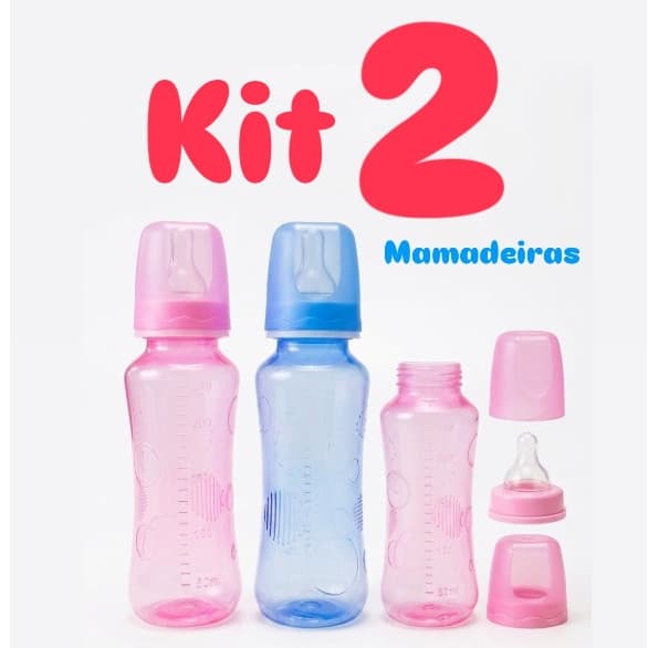 Kit com 2 Mamadeiras Barato 240ml Bico Redondo nova