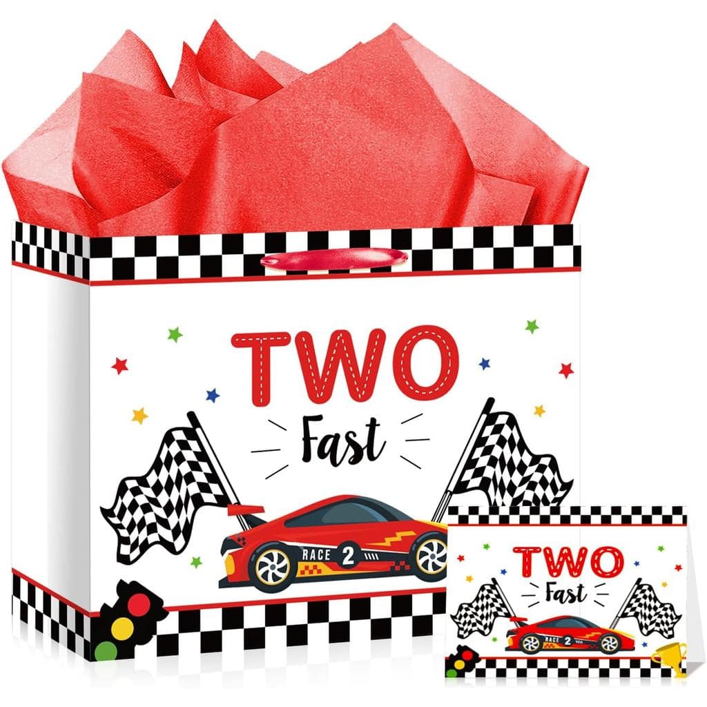 Sacola de Presente de Aniversário Woosytoo Two Fast para Meninos, Sacola de Presente de Feliz 2º Aniversário, Sacola de