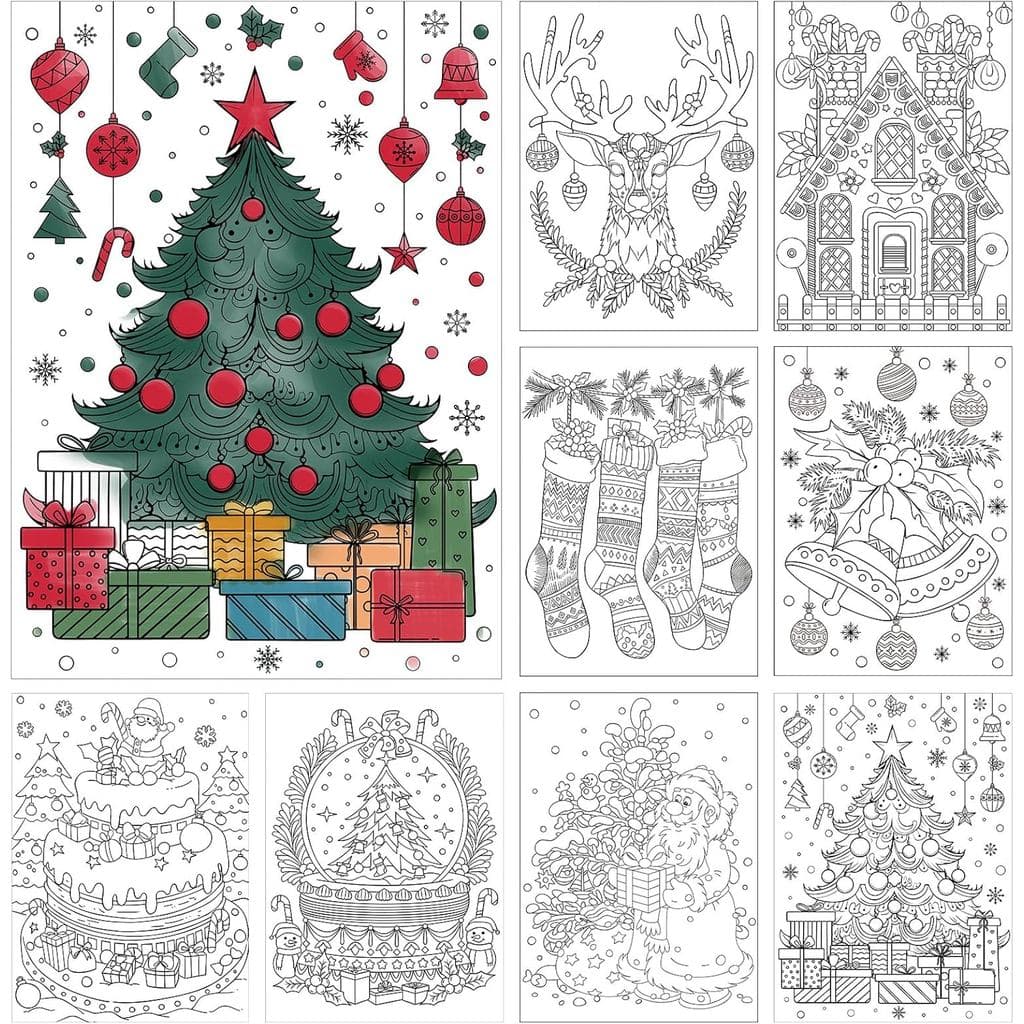 Zhanmai 48 Cartões de Natal para Colorir 5 x 7 Polegadas, 8 Estilos de Cartões de Saudação para Colorir, Artesanato em P