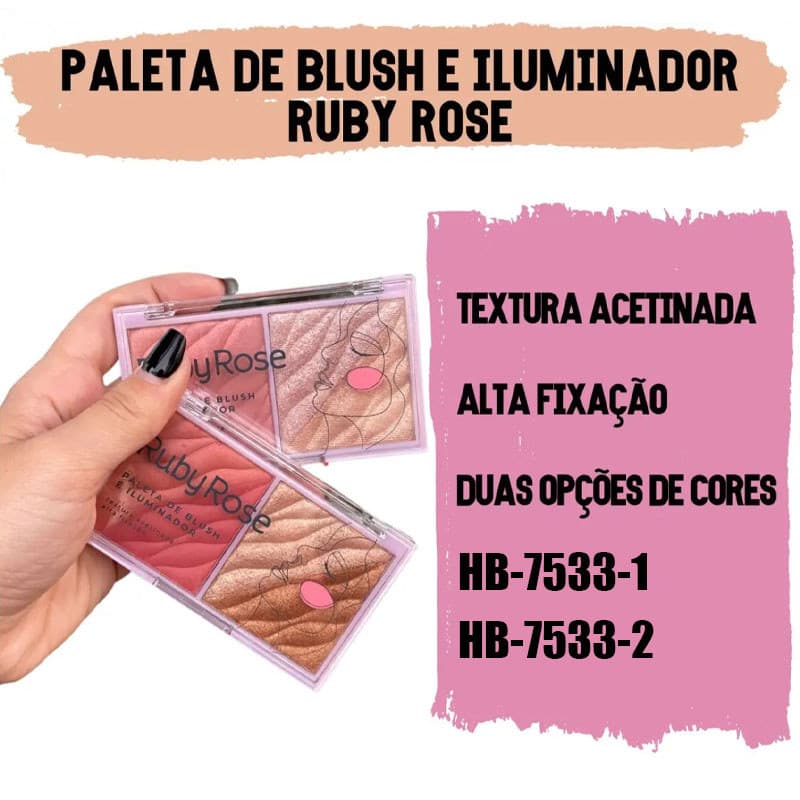 Paleta de Blush e Iluminador Ruby Rose HB-7533