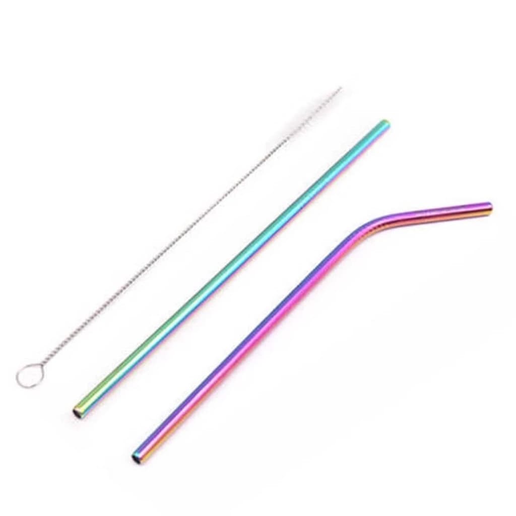 Canudo Inox  Colorido Kit 2 Canudos Escova Limpeza Bebidas Drink Milkshake Limpeza Higiene Brinde Festa