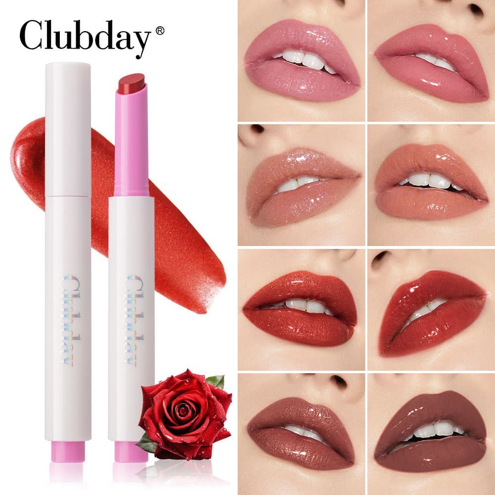 Clubday Batom hidratante de longa duração, fácil de colorir, hidratante, perolado, fino, piscante, rosa, fragrância, esp