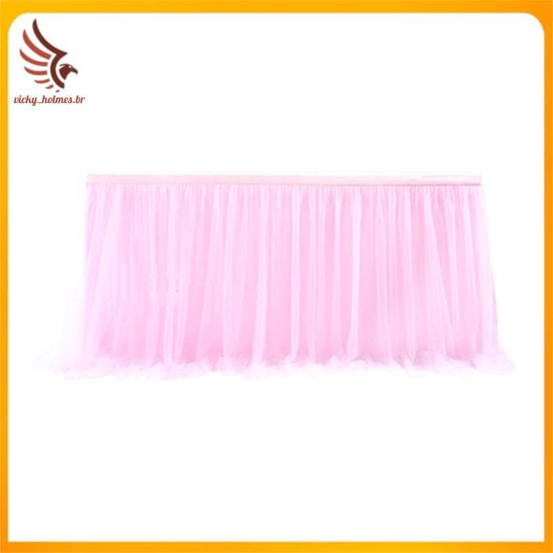 [vicky_holmes.br] Saia De Mesa De Tule Capa Rosa Aniversário Decoração De Casamento Pano Bolo Sobremesa Arranjo (4 Pés)