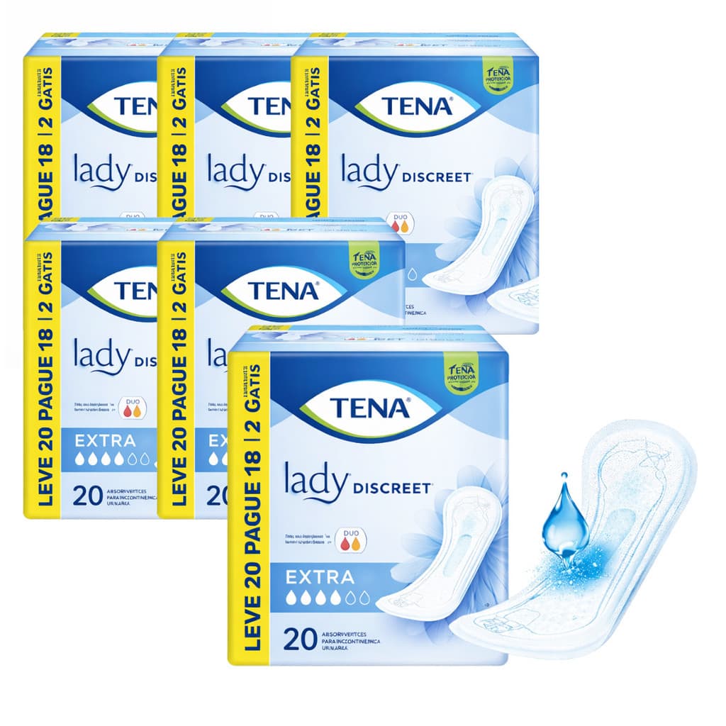 Kit 6 Absorventes Tena Lady Discreet Extra p/ Incontinência Urinária