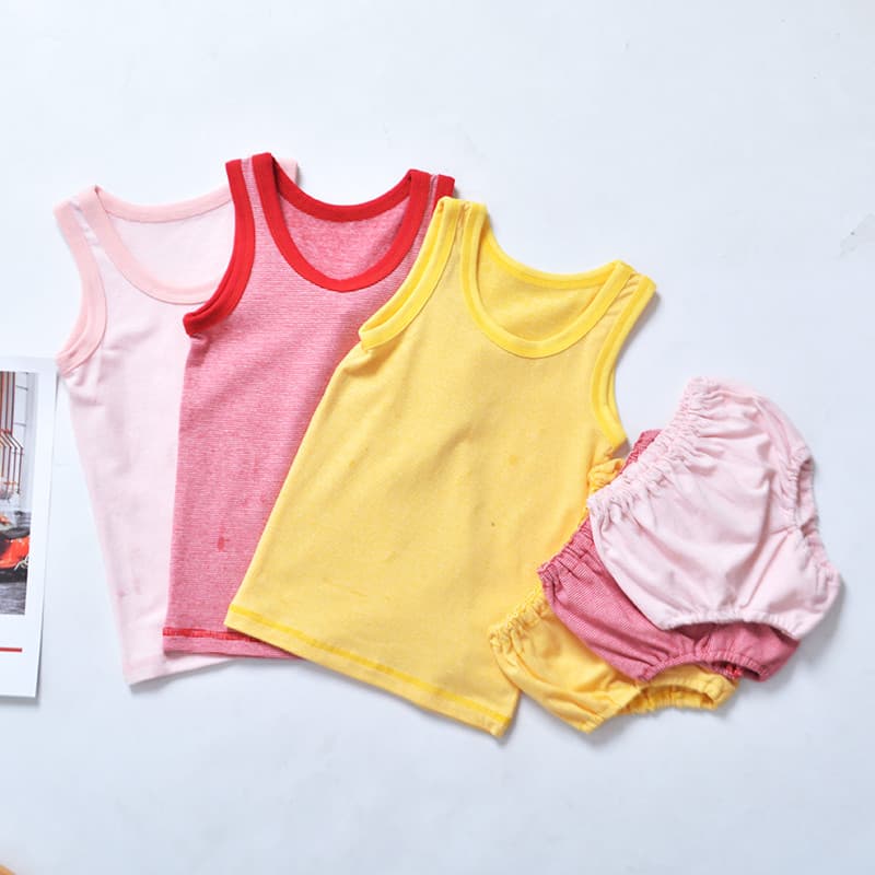 Meninas verão puro algodão alta estiramento colete conjunto de roupa interior das crianças casa fio-tingido listrado sup