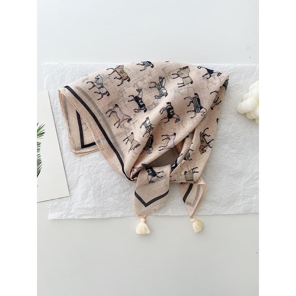 Versão coreana novo estilo pônei padrão lenço quadrado feminino primavera verão All-Match protetor solar com orelhas len