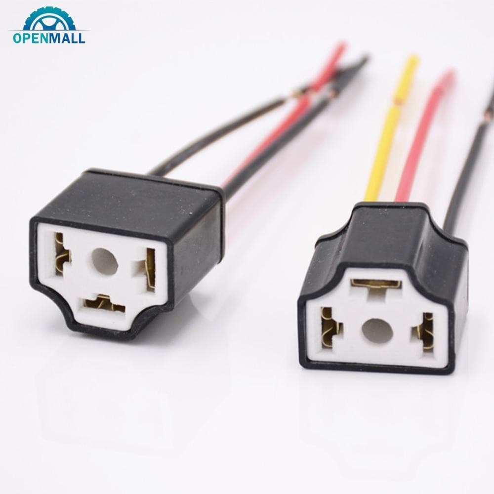 OPENMALL 2 Peças Suporte para Lâmpada de Farol de Carro H4 3 Furos Cerâmico com Fiação Soquete para Feixe de Luz Acessór
