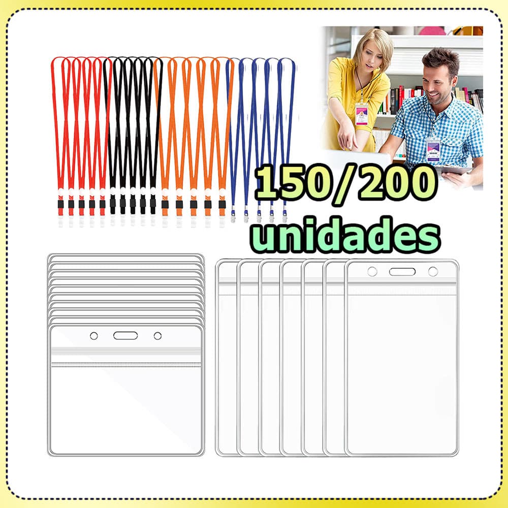 150/200 Porta-cartões de identificação com cordões porta-crachás de plástico transparente porta-crachás à prova d'água