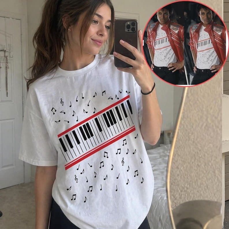 「BR.Moonlight」Camiseta Unissex Michael Jackson Beat It Piano Keys Estampa Musical Rei do Pop Confortável Estilosa Ele...
