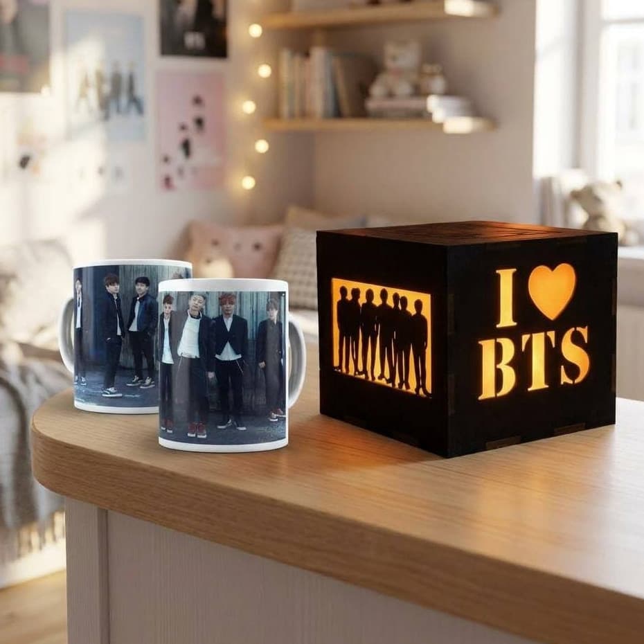 Luminária e Caneca Estampada Integrantes Do Grupo Bts kpop