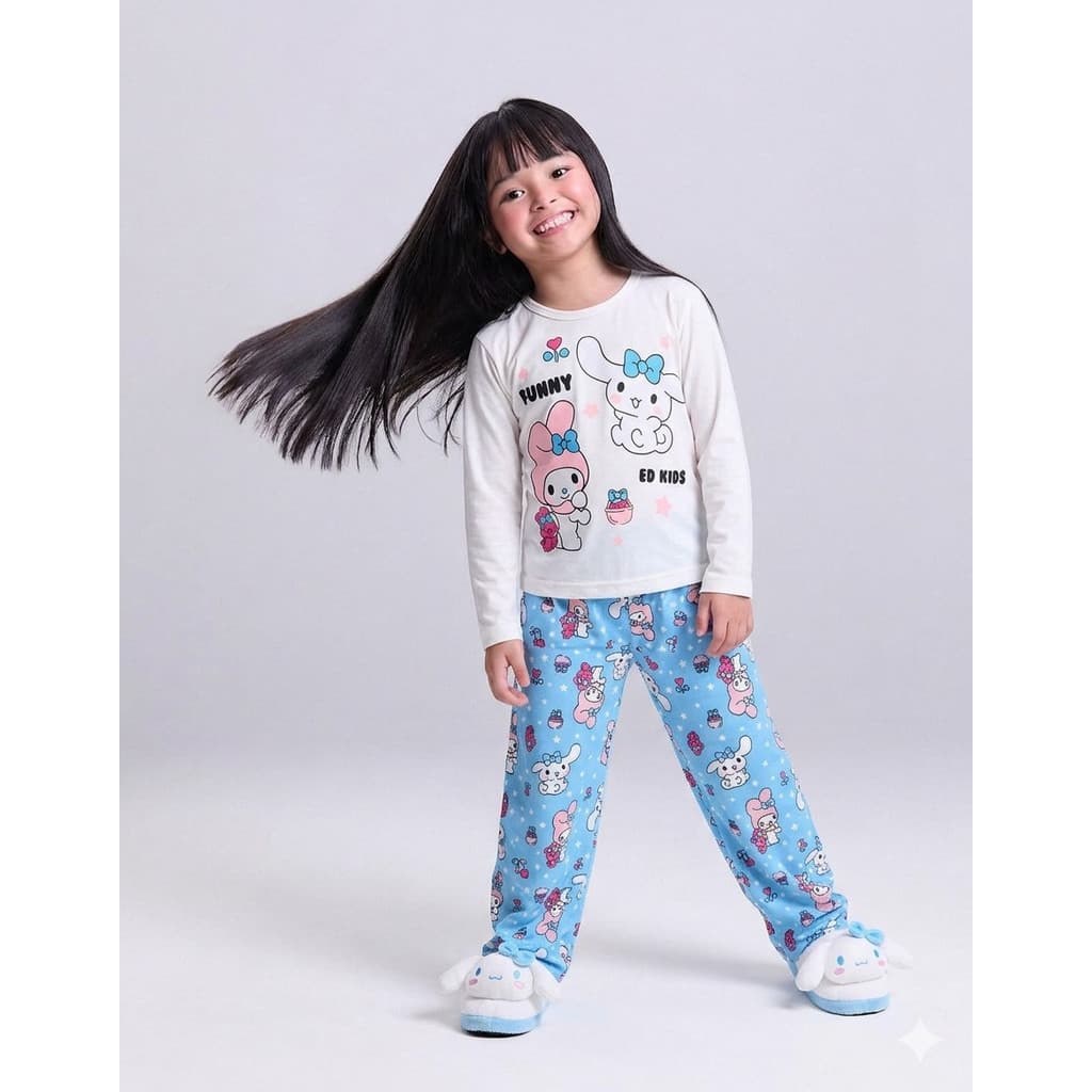 Conjunto Pijama Infantil Feminino Hello Cat´s Manga Longa Confortável - Off | ED KIDS