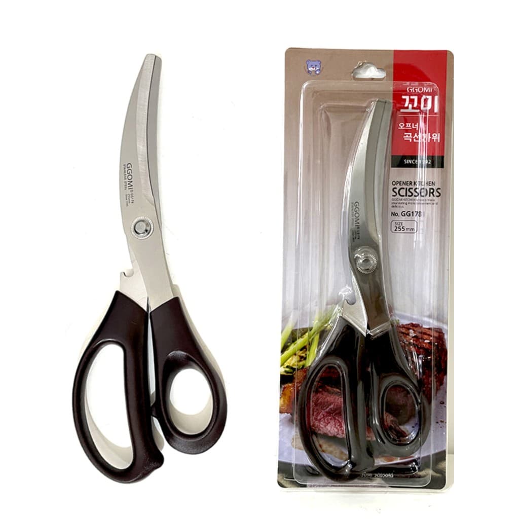 Tesoura de aço inoxidável Gaomei coreana, tesoura curvada para churrasco, carne frita, tesoura de cozinha, Banana