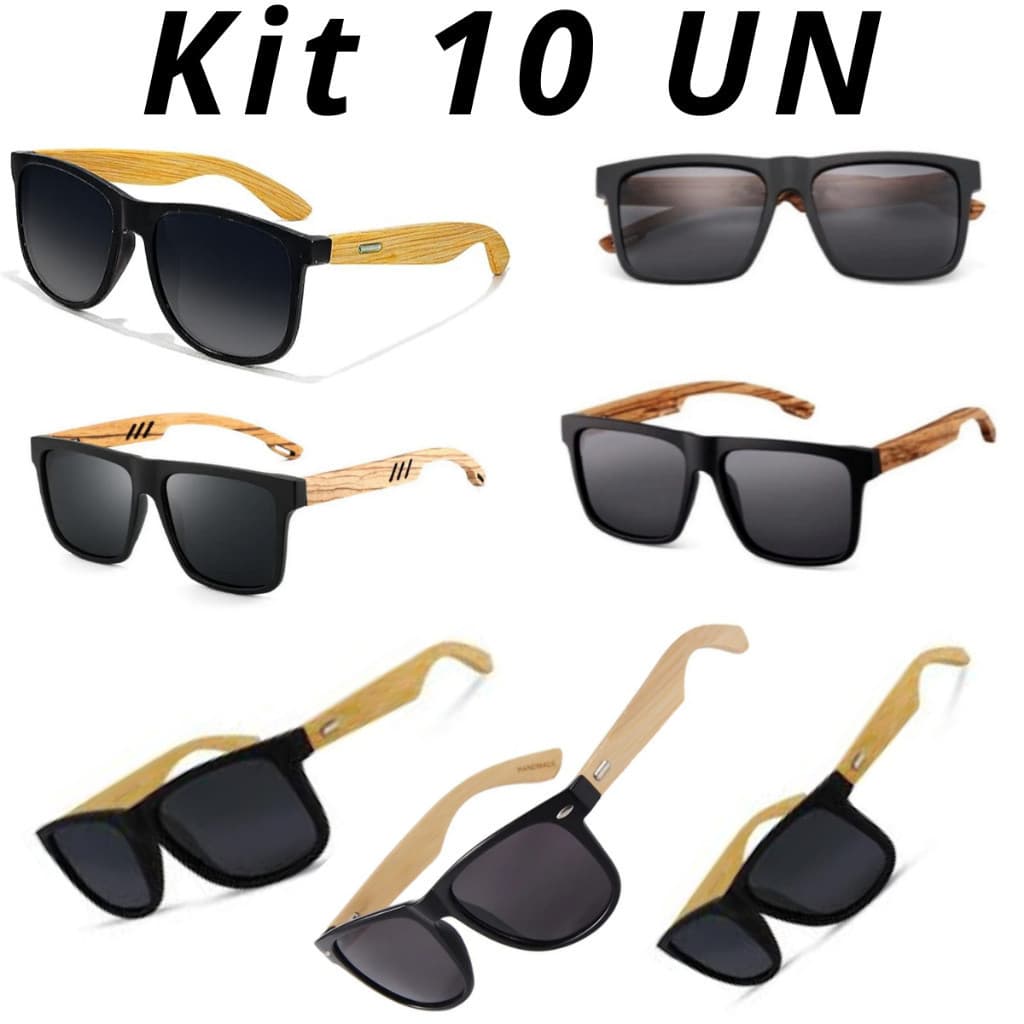 Kit 10 Óculos de Sol Unissex Madeira Premium – Estilo Moderno Atacado Para Revenda Preço Barato