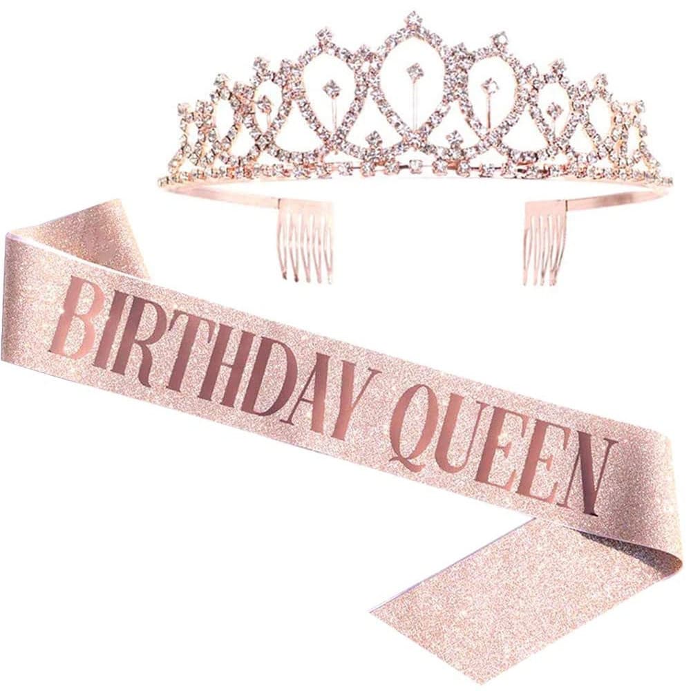 Bling Rhinestone Crystal Crown Aniversário Decoração Feliz 18 21 30 40 50 Satin Sash Party Suprimentos