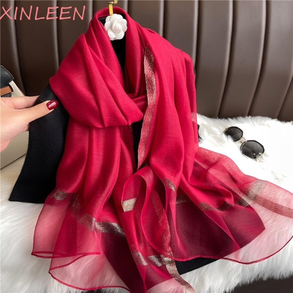 XINLEEN Lenço De Seda De Luxo , Xales Hijab Finos E Grandes Para Mulheres , Proteção Solar De Cor Sólida Envolve Longos