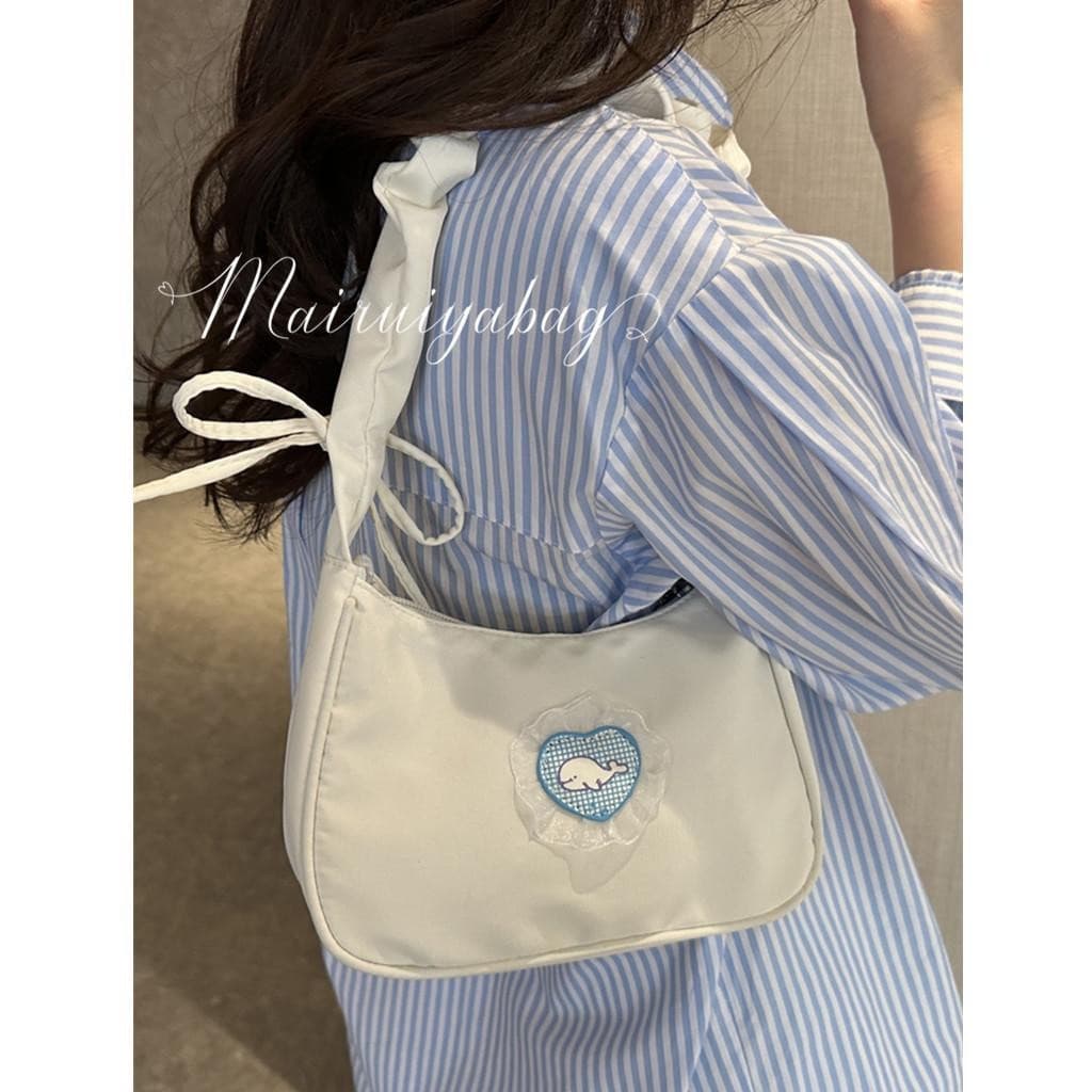 2025 novo estilo amor Design axilas saco feminino bolsa de ombro crescente plissado cordão bonito Baguette bolsa