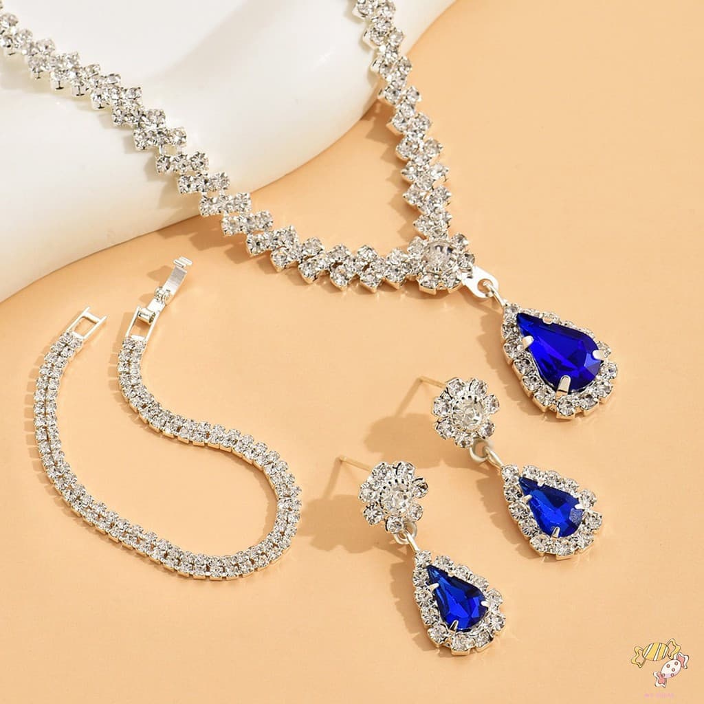 Conjunto De Brincos De Colar De Strass Brilhante-Joias De Cristal Completas Para Feriados De Aniversário