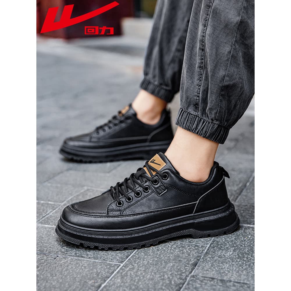 Puxar para trás sapatos de couro masculino novo estilo 2026 repelente de água preto tênis esportivos de sola macia mascu