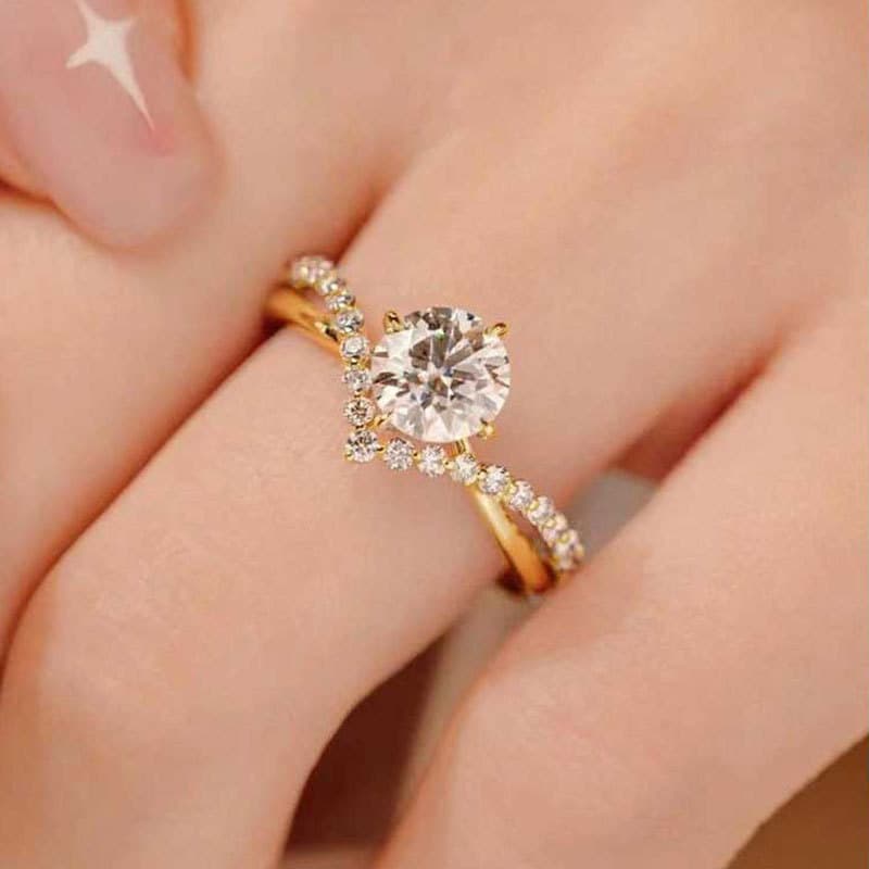 Venda quente coroa anel feminino luz luxo cobre incrustado zircão temperamento anel de diamante estilo abertura anel aju