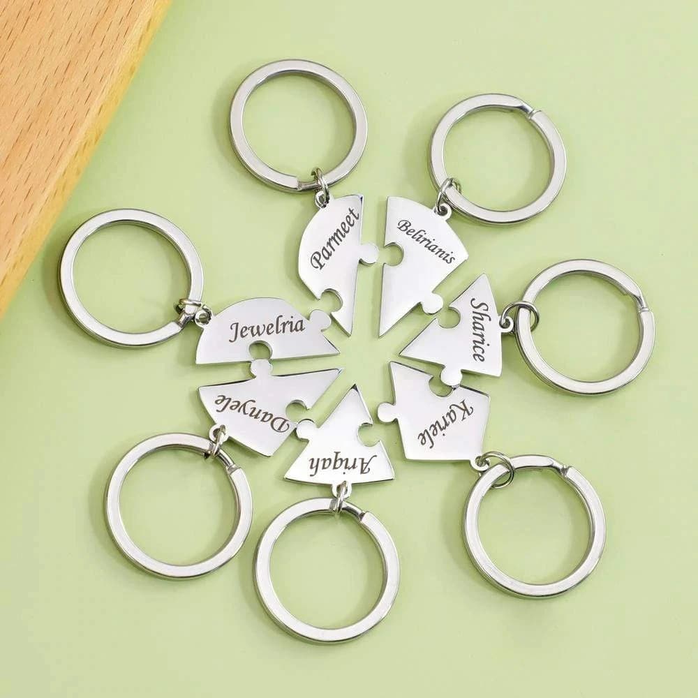 Chaveiro Personalizado com 7 Nomes, Conjunto de Chaveiros em Aço Inoxidável com Peça de Quebra-Cabeça em Forma de Coraçã