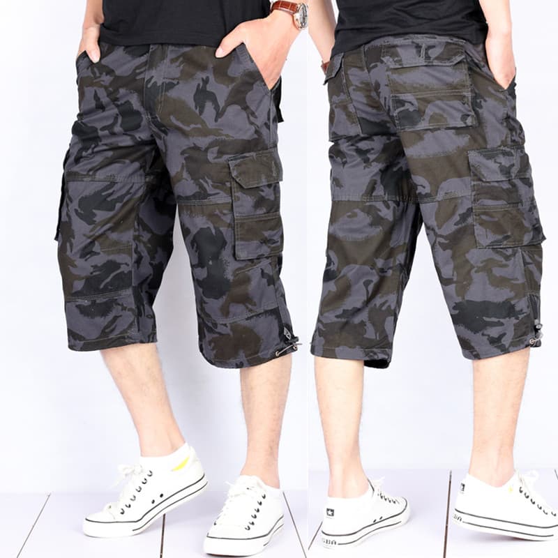 Calças cortadas camufladas masculinas verão macacão fino Shorts masculino exterior Wear em linha reta solta Casual taman