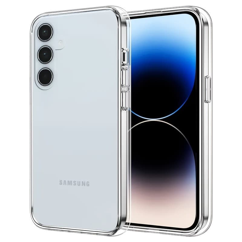 Capa acrílica antiamarelamento, traseira rígida, compatível com Galaxy A e S (A06 a A56, S21 a S25), ajuste preciso e pr