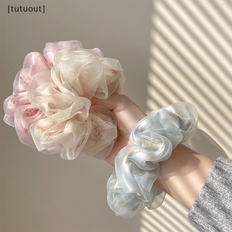 [Tutuut] Elástico De Organza De Seda De Camada Dupla Faixa De Cabelo De Flor Doce Para Meninas Suporte De Rabo De Cavalo