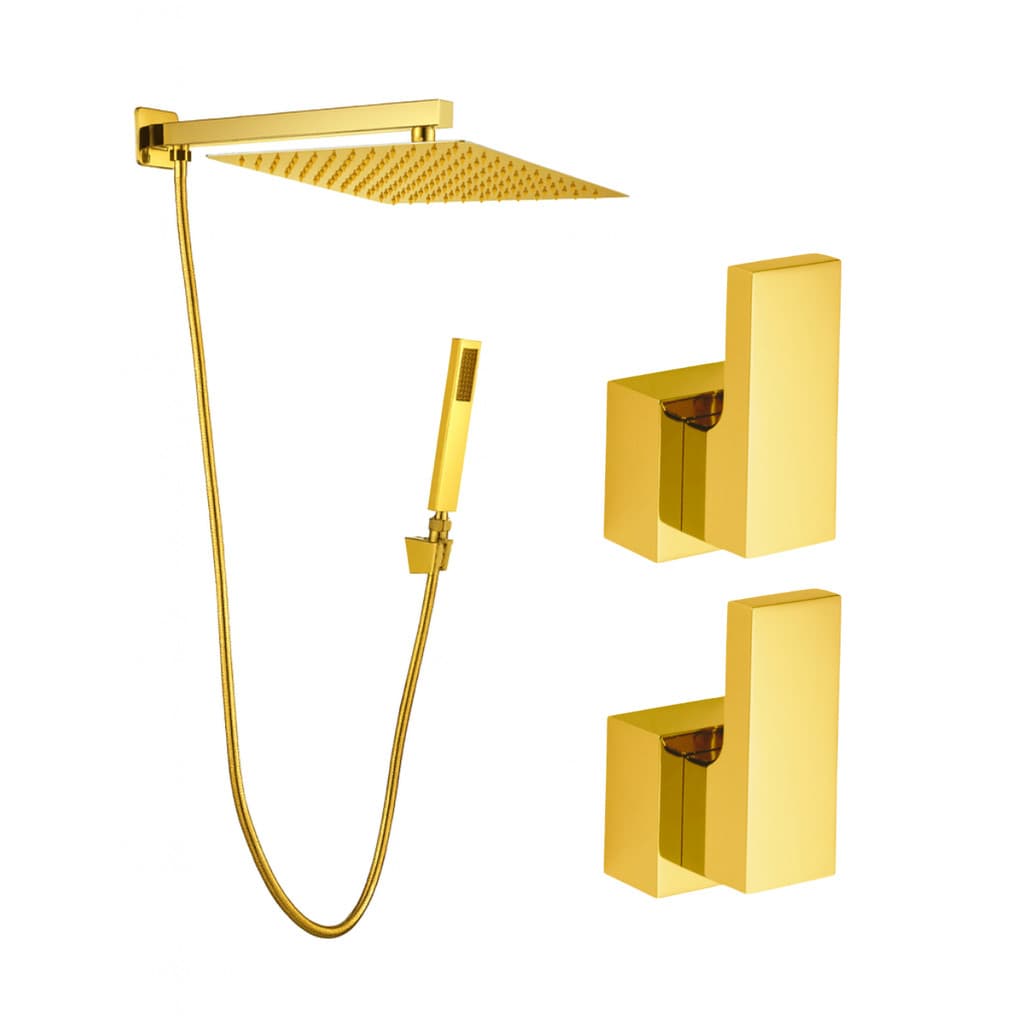 Chuveiro Ducha 20x20 Com Desviador + Acabamento P/ Registro Base Deca Alavanca Até 1'' Pol Dourado