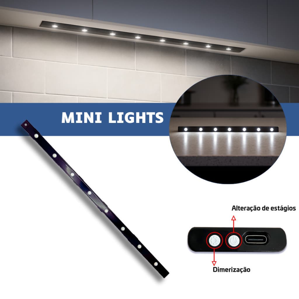 Empalux Luminária LED Recarregável Sensor de Movimento Bivolt Luz Automática 30cm 50cm 100cm