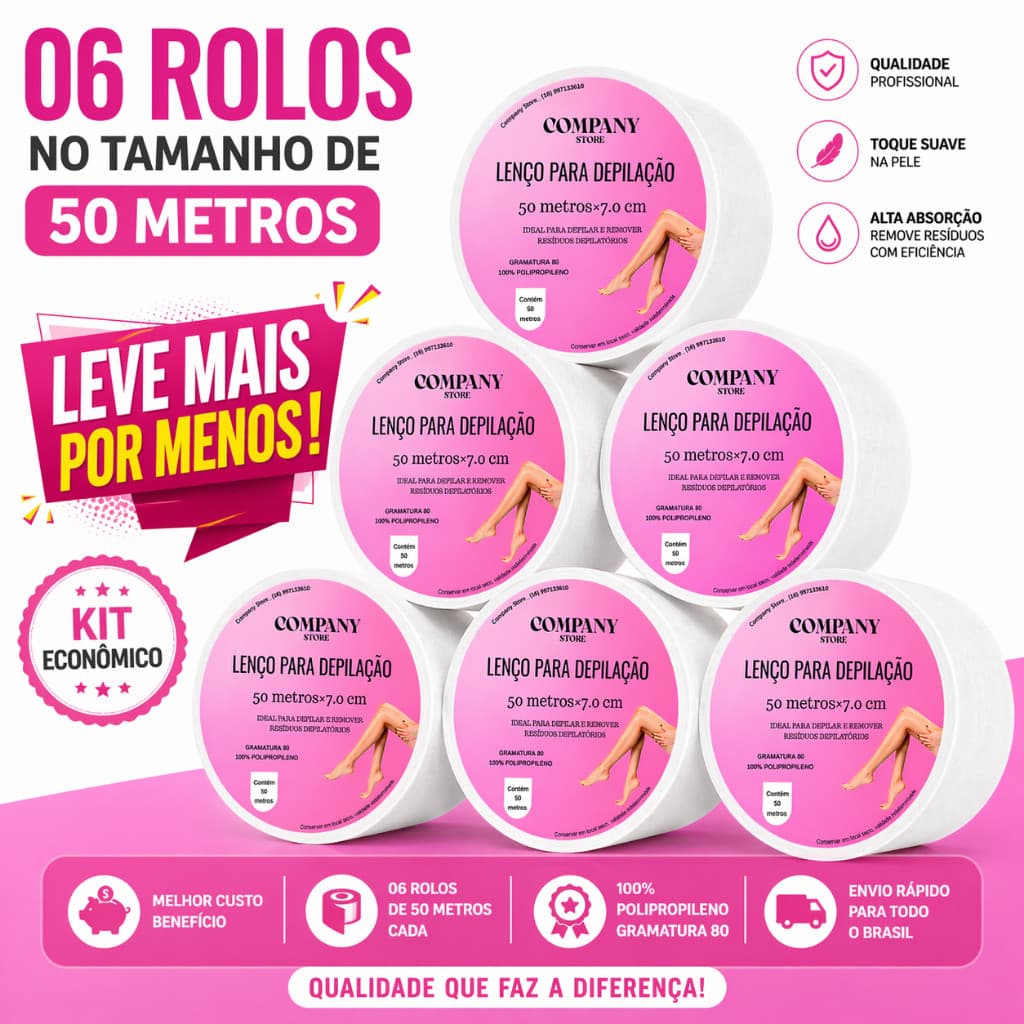 Tnt Para Depilaçao Kit 06 ROLOS, ENVIO RAPIDO 24HRS UTEIS Gramatura 80% 50 MTS. Papel para Depilaçao