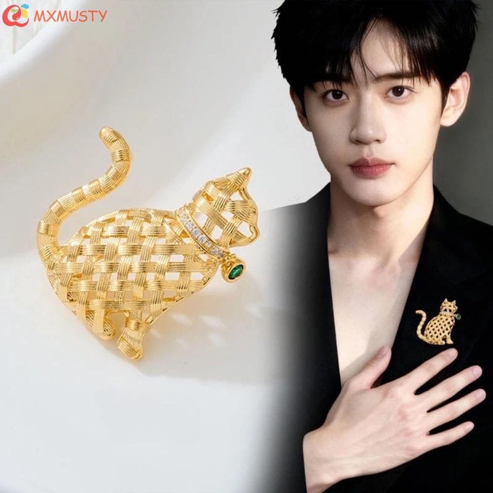 Pino De Lapela MXMUSTYZA , Broche De Gato Estilo Tecelagem Brilhante De Strass , Joia De Cristal Elegante Distintivo De