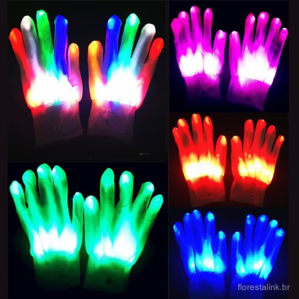 1 Par Luvas LED De Dedo Brilhante Para Crianças Adultas Festa De Halloween Luminosas
