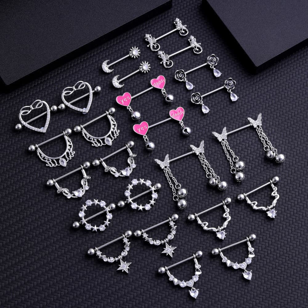 1 Par De Acessórios Para Piercing De Mamilo , Joias Corporais , Formato De Coração , Strass